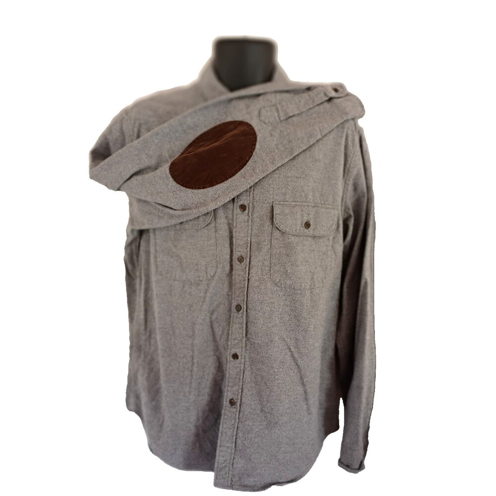 J Crew Mercantile Flex Gray Flannel Shirt with Elbow Patches Size Large